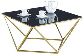 Τραπεζάκι σαλονιού WILLOW με Επίχρυση Βάση και Γυαλί Μαύρο 80x80x45 εκ. 80x80x45 εκ.