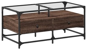 vidaXL Τραπεζάκι Σαλονιού Καφέ Δρυς 98,5x50x45 εκ. με Γυάλινες Πόρτες