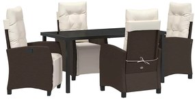 vidaXL Σέτ φαγητού για κήπο με μαξιλάρι 5 pcs Καφέ συνθετικό ρατάν