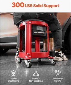 VEVOR Rolling Mechanic Stool Garage Seat 300 lbs Load with Wheels &amp; Storage