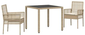 vidaXL Σέτ φαγητού για κήπο 3 pcs Μπεζ συνθετικό ρατάν