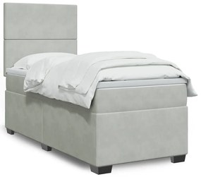 vidaXL Κρεβάτι Boxspring με Στρώμα Ανοιχτό Γκρι 100x200 εκ. Βελούδινο