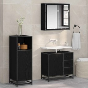 vidaXL Σετ Επίπλων Μπάνιου με ράφι 3 pcs Μαύρη Οξυά Επεξεργασμένο ξύλο