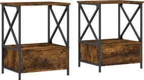 vidaXL Κομοδίνα 2 τεμ Καπνιστή Δρυς 50x41x65 εκ. Επεξεργασμένο Ξύλο