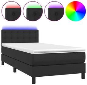 vidaXL Κρεβάτι Boxspring με Στρώμα &amp; LED Μαύρο 90x200 εκ. Συνθ. Δέρμα