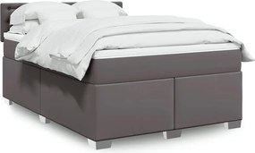 vidaXL Κρεβάτι Boxspring με Στρώμα Γκρι 140x200εκ. από Συνθετικό Δέρμα