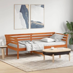 Καναπές Κρεβάτι Καφέ Κεριού 100 x 200 εκ. από Μασίφ Ξύλο Πεύκου - Καφέ