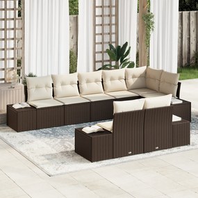 vidaXL Set σαλονιού κήπου 8 τεμαχίων με μαξιλάρια καφέ πολυουρεθάνη