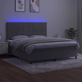 Κρεβάτι Boxspring με Στρώμα &amp; LED Αν.Γκρι 160x200 εκ. Βελούδινο - Γκρι