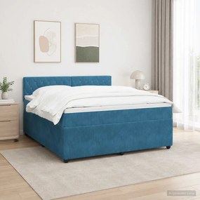 vidaXL Κρεβάτι box spring με στρώμα Μπλε 160 x 200 cm Βελούδο