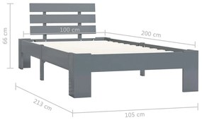 Πλαίσιο Κρεβατιού Γκρι 100 x 200 εκ. από Μασίφ Ξύλο Πεύκου - Γκρι