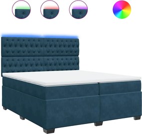 vidaXL Κρεβάτι Boxspring με Στρώμα Μπλε 200x200 εκ. Βελούδινο