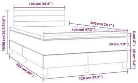 Κρεβάτι Boxspring με Στρώμα Ανοιχτό Γκρι 120x200 εκ. Βελούδινο - Γκρι