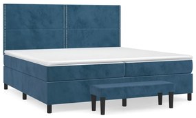 Κρεβάτι Boxspring με Στρώμα Σκούρο Μπλε 200x200 εκ. Βελούδινο - Μπλε