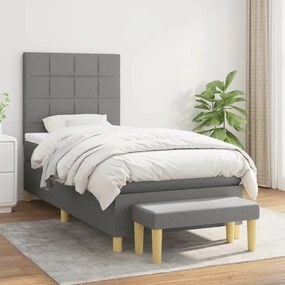 Κρεβάτι Boxspring με Στρώμα Σκούρο Γκρι 90x190 εκ. Υφασμάτινο - Γκρι