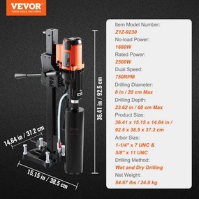 VEVOR Wet&amp;Dry Diamond Core Drill Machine Concrete Core Drill Rig 3200W 750RPM