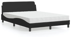 Κρεβάτι με Στρώμα Μαύρο 140x190 εκ. από Συνθετικό Δέρμα - Μαύρο