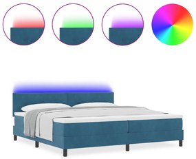 vidaXL Κρεβάτι με Στρώμα & LED Σκούρο Μπλε 200x200 εκ. Βελούδο