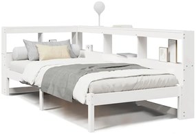 Κρεβάτι Βιβλιοθήκη Χωρίς Στρώμα Λευκό 75x190 εκ Μασίφ Πεύκο - Λευκό