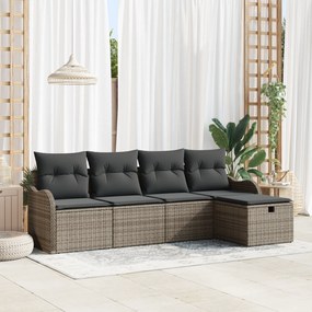 vidaXL Σετ 5 κομματιών Σαφάκι Κήπου με Μαξιλάρια Γκρι Ρατάν
