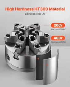 VEVOR 6 in 6-Jaw Self-Centering Lathe Chuck with D1-4 Cam Lock Backing Plate