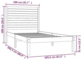 vidaXL Πλαίσιο Κρεβατιού Καφέ Μελί 100 x 200 εκ. από Μασίφ Ξύλο