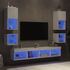 vidaXL Έπιπλα Τοίχου Τηλεόρασης 8 τεμ LED Λευκά από Επεξεργασμένο Ξύλο