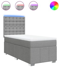 vidaXL Κρεβάτι Boxspring με Στρώμα Ανοιχτό Γκρι 100x200 εκ. Υφασμάτινο