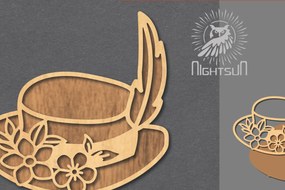 Σετ των 2 Intra απο ξύλο plywood Χρώμα wenge 3mm-4mm πάχος - Διακόσμηση με κομμένο λέιζερ καπέλο λουλουδιών 6 Δίασταση 20x20 cm INTRAFABR-103843445