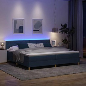 vidaXL LED Κρεβάτι με βάθρο με κεφαλάρι Μπλε 200 x 200 cm ύφασμα