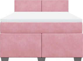 vidaXL Κρεβάτι Boxspring με Στρώμα Ροζ 160x200 εκ. Βελούδινο