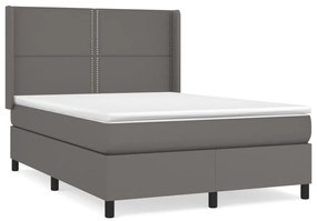 Κρεβάτι Boxspring με Στρώμα Γκρι 140x190εκ. από Συνθετικό Δέρμα - Γκρι