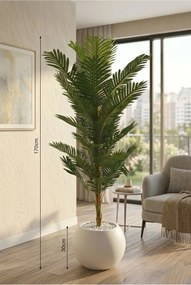 Stewehome Τεχνητό δέντρο αρέκα με μονό κορμό και 30 φύλλα σε λευκή σφαιρική γλάστρα Λευκό