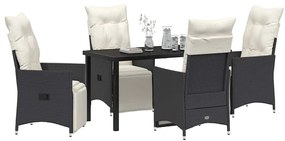 vidaXL Σέτ φαγητού για κήπο με μαξιλάρι 5 pcs Μαύρο Πολυ ράταν