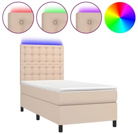 vidaXL Κρεβάτι Boxspring Στρώμα&amp;LED Καπουτσίνο 100x200 εκ. Συνθ. Δέρμα