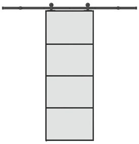 Συρόμενη Πόρτα με Μηχανισμό 76x205 εκ. Γυαλί ESG &amp; Αλουμίνιο - Μαύρο