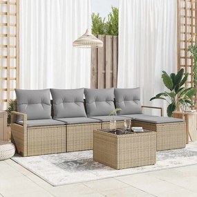 vidaXL Σετ Καναπέ Κήπου 6 pcs Μπεζ Πολυ ράταν