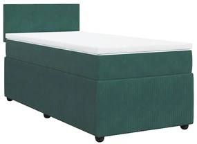 vidaXL Κρεβάτι Boxspring με Στρώμα Σκούρο Πράσινο 90x200 εκ. Βελούδινο