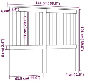 vidaXL Κεφαλάρι Κρεβατιού Λευκό 141x6x101 εκ. Μασίφ Ξύλο Πεύκου