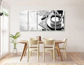 Φλιτζάνι καφέ 5 μερών με μια πινελιά φθινοπώρου σε ασπρόμαυρο - 100x50
