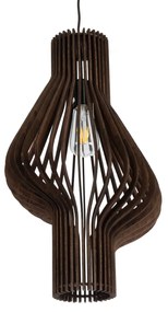 GloboStar® MIHIRO 02173 Boho Κρεμαστό Φωτιστικό Οροφής Μονόφωτο 1 x E27 AC220-240V IP20 - Φ32 x Υ56cm - Καφέ Σκούρο Ξύλινο Πλέγμα - 5 Χρόνια Εγγύηση