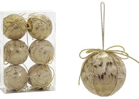 Χριστουγεννιάτικη Μπάλα Χρυσό 80mm Σετ 6Τμχ Σε 2 Σχέδια