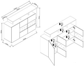 Μπουφές με Γυαλί ONIX Appalachian Oak/Ανθρακί 155x93.5x44cm