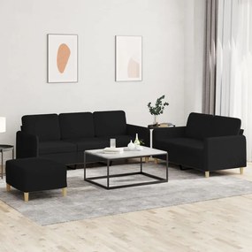 vidaXL Πολυθρόνες Σετ 3 Τεμαχίων Μαύρες από Ύφασμα με Μαξιλάρια