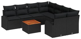 vidaXL Σετ Καναπέ Κήπου με αποθήκευση 9 pcs Μαύρο συνθετικό ρατάν