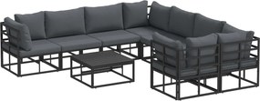 vidaXL Σετ Καναπέ Κήπου με μαξιλάρι 9 pcs Μαύρο Ατσάλι