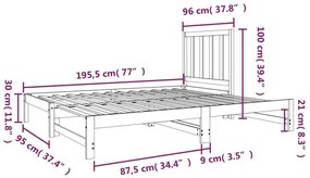 Καναπές Κρεβάτι Συρόμενος Μελί 2x(90x190) εκ. Μασίφ Ξύλο Πεύκου - Καφέ