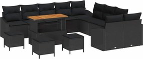 vidaXL Σετ Καναπέ Κήπου με μαξιλάρι 13 pcs Μαύρο Πολυ ράταν
