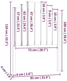 vidaXL Κεφαλάρι Κρεβατιού Μαύρο 81 x 4 x 110 εκ. από Μασίφ Ξύλο Πεύκου