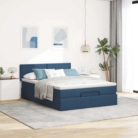 vidaXL Οθωμανικό κρεβάτι με στρώμα &amp; LEDs Μπλε 140x200cm ύφασμα